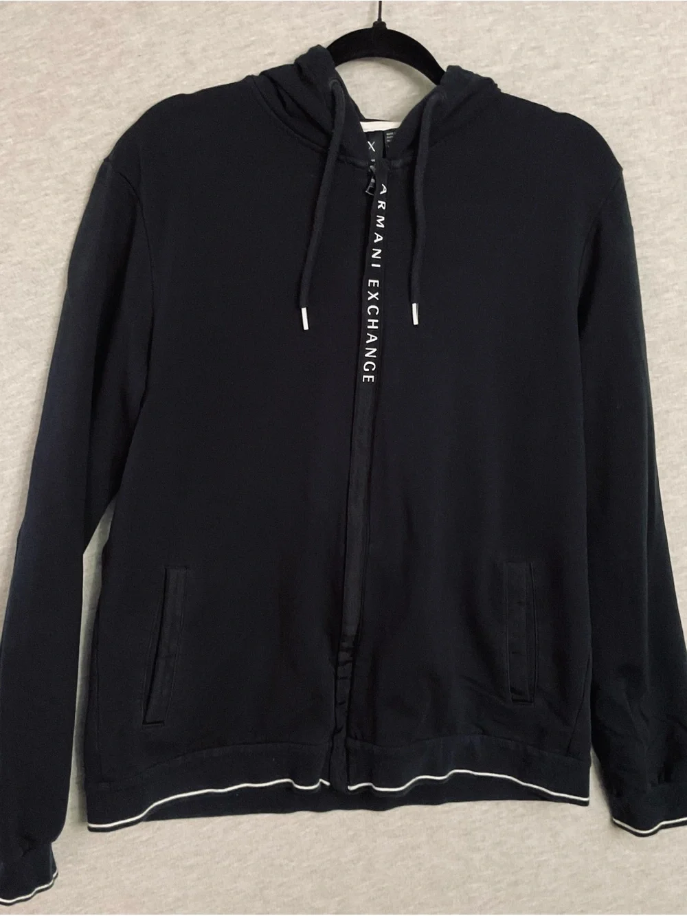 Armani Exchange Men's Black Hooded Zip Sweater